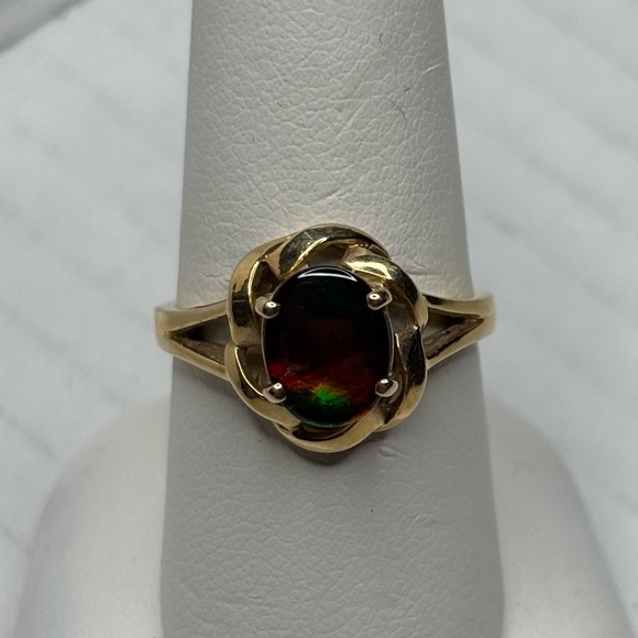 KORITE 14K Yellow Gold Ammolite Statement Ring Size 8 - Picture 2 of 7